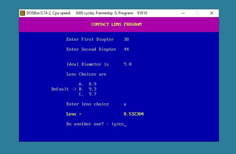 screen shot of program after input